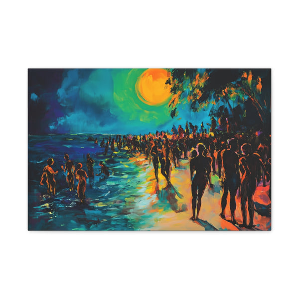 Full Moon Party Beach Night Full Moon Neon Colors P (Edition IV) — 24×16 Canvas Wall Art — Front Gallery-Wrapped Canvas View