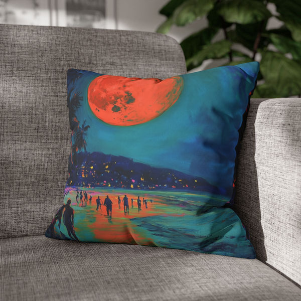 Full Moon Party Beach Night Full Moon Neon Colors P (Edition V) — Double-Sided Cushion Cover — Sofa & Armchair Living Room Lifestyle View
