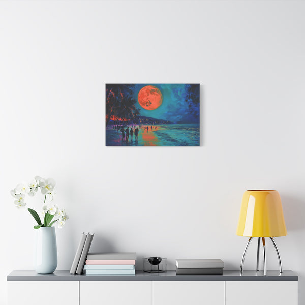 Full Moon Party Beach Night Full Moon Neon Colors P (Edition V) — Stretched Canvas Wall Art — Living Room Wall Lifestyle View