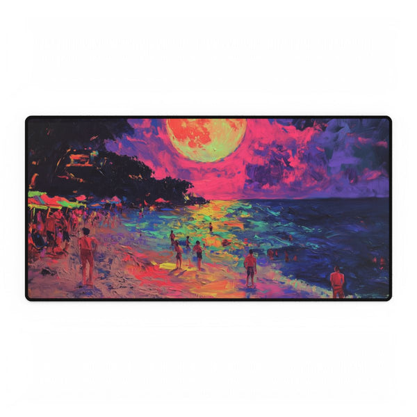 Full Moon Party Beach Night Full Moon Neon Colors P (Edition VI) — XXL Gaming Desk Mat — Full Top-Down Artwork View