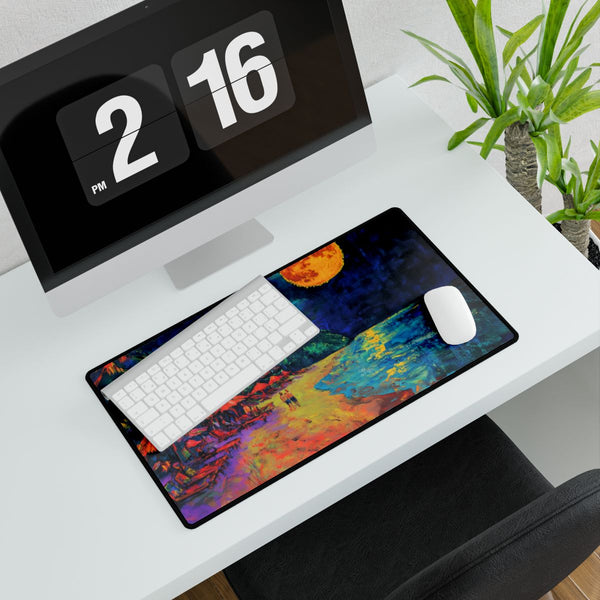 Full Moon Party Beach Night Full Moon Neon Colors P — XXL Gaming Desk Mat — Gaming & Workspace Desk Setup View