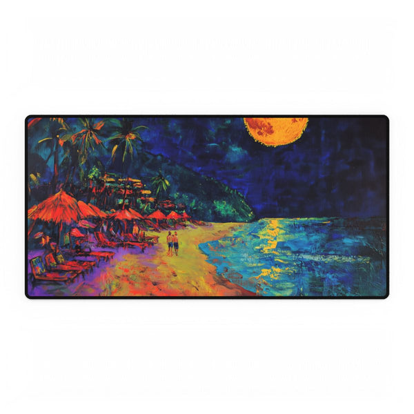 Full Moon Party Beach Night Full Moon Neon Colors P — XXL Gaming Desk Mat — Full Top-Down Artwork View