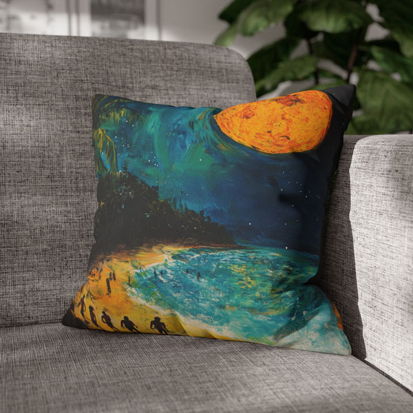 Full Moon Party Beach Night Full Moon Painting (Edition XV) — Double-Sided Cushion Cover — Sofa & Armchair Living Room Lifestyle View