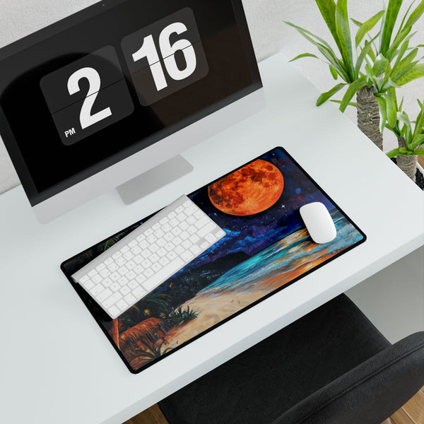 Tropical Beach Full Moon Night Party (Edition XVII) — XXL Gaming Desk Mat — Gaming & Workspace Desk Setup View