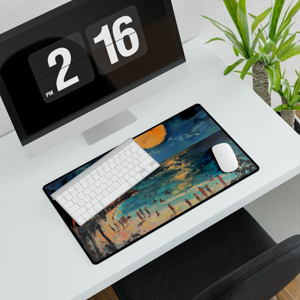 Tropical Beach Full Moon Night Party (Edition XVIII) — XXL Gaming Desk Mat — Gaming & Workspace Desk Setup View