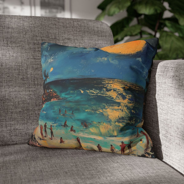 Full Moon Party Beach Night Full Moon Painting (Edition XVIII) — Double-Sided Cushion Cover — Sofa & Armchair Living Room Lifestyle View