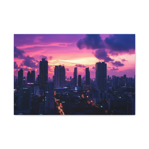 Futuristic Cityscape at Sunset (Edition II) — 24×16 Canvas Wall Art — Front Gallery-Wrapped Canvas View