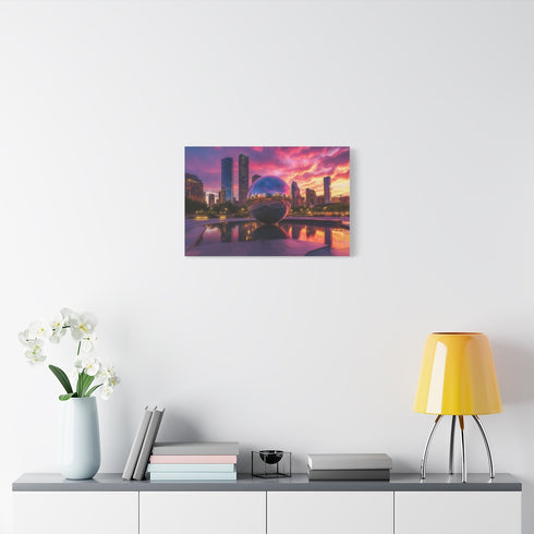Futuristic Cityscape at Sunset (Edition IV) — 24×16 Canvas Wall Art — Living Room Wall Lifestyle View