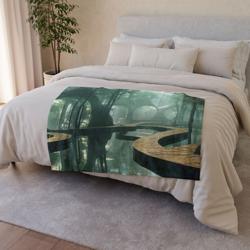 Futuristic Forest with Mirrored Paths Plush Fleece Throw Blanket