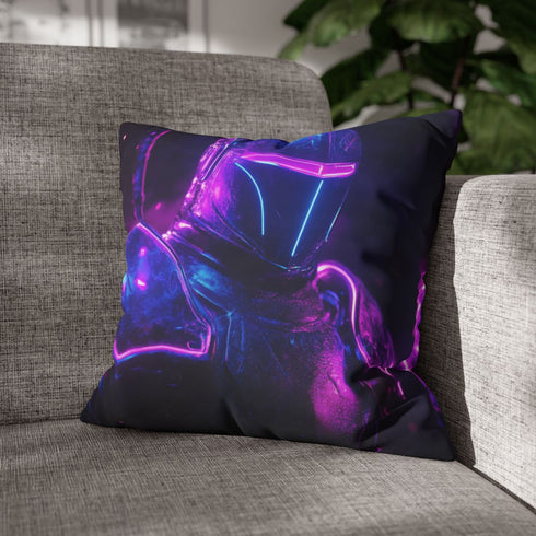 Futuristic Knight in Neon Armor — Double-Sided Cushion Cover — Sofa & Armchair Living Room Lifestyle View