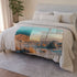 Futuristic Windmill in Glass Desert — Plush Fleece Throw Blanket — Drape over Sofa & Bed Lifestyle View