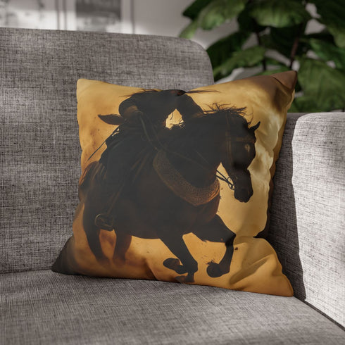 Genghis Khan on Horseback, Charging Acro — Double-Sided Cushion Cover — Sofa & Armchair Living Room Lifestyle View