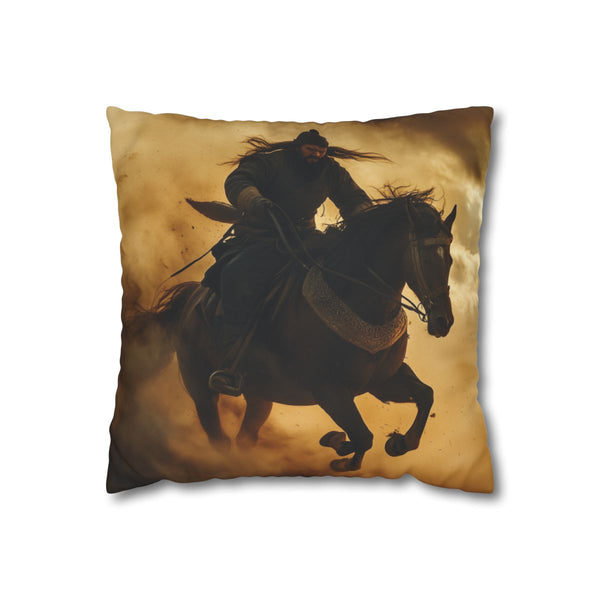 Genghis Khan Charging Across Mongolian Steppe — Double-Sided Cushion Cover — Front Double-Sided Cushion View