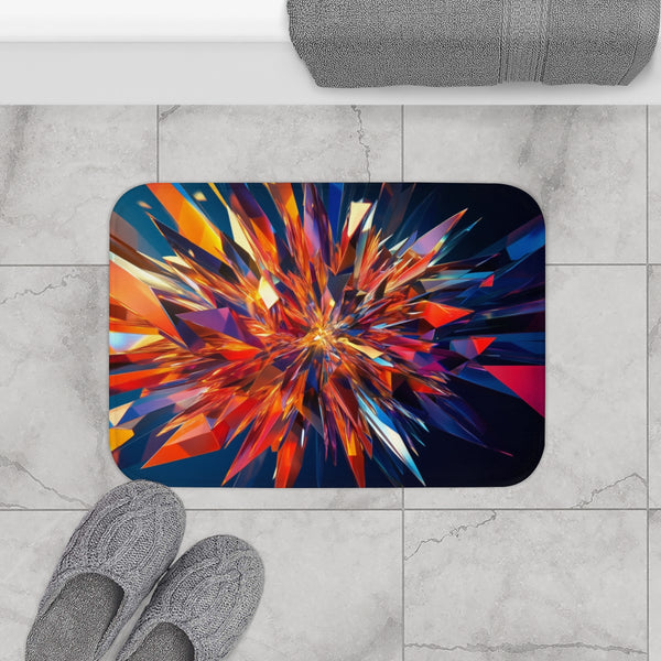 Geometric Starburst Explosion (Edition III) — Memory Foam Bath Mat — Modern Bathroom Floor Lifestyle View