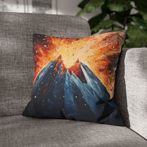 Geometric Volcano Erupting Light Shards — Faux Suede Cushion Cover — Sofa & Living Room Lifestyle View