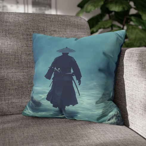 Ghost of Samurai Walking the Ocean — Double-Sided Cushion Cover — Sofa & Armchair Living Room Lifestyle View