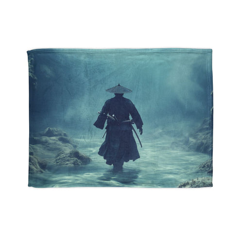 Ghost of Samurai Walking the Ocean — Plush Fleece Throw Blanket — Full Spread Plush Fleece Artwork View