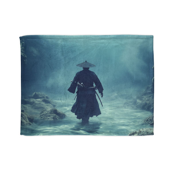 Ghost of Samurai Walking the Ocean — Plush Fleece Throw Blanket — Full Spread Plush Fleece Artwork View