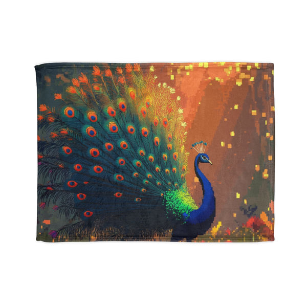Ghost Peacock in Pixel Forest Plush Fleece Throw Blanket