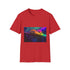 Ghostly Train Crossing Rainbow Bridge Graphic Unisex Softstyle T-Shirt - Red Variant