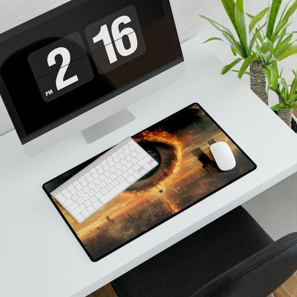 Giant Eye Above a Burning City (Edition III) — XXL Gaming Desk Mat — Gaming & Workspace Desk Setup View
