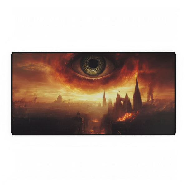 Giant Eye Above a Burning City — XXL Gaming Desk Mat — Full Top-Down Artwork View