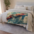 Giant Koi Fish Swimming Through Clouds — Plush Fleece Throw Blanket — Drape over Sofa & Bed Lifestyle View