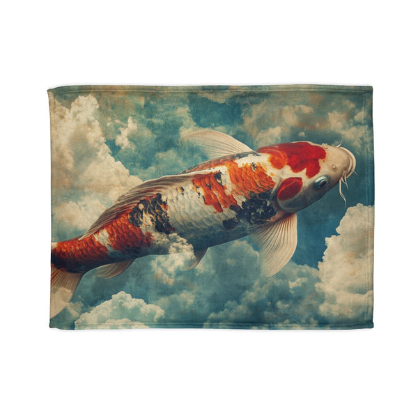 Giant Koi Fish Swimming Through Clouds — Plush Fleece Throw Blanket — Full Spread Plush Fleece Artwork View