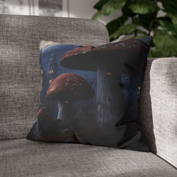 Giant Mushroom City Under Moonlight — Double-Sided Cushion Cover — Sofa & Armchair Living Room Lifestyle View