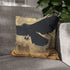 Giant Raven Flying over Desert Ruins — Faux Suede Cushion Cover — Sofa & Living Room Lifestyle View