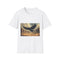 Giant Raven Flying Over Desert Ruins Graphic Unisex Softstyle T-Shirt - Front View