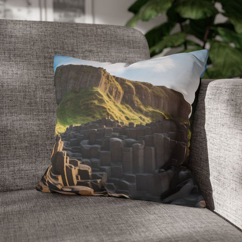 Giant's Causeway Northern Ireland Basalt Coast — 40×40 Cushion Cover — Sofa & Living Room Lifestyle View
