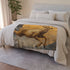 Gilded Stag Leaping Through Mist Portal — 50×60 Plush Throw Blanket — 300 GSM Plush Coral Fleece Texture Close-Up