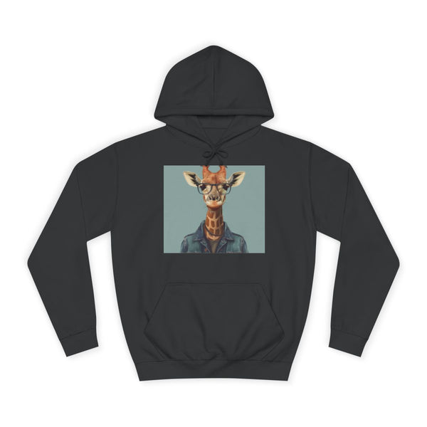 Giraffe Hipster Animal with Glasses — Heavyweight Graphic Hoodie — Front Heavyweight Fleece Hoodie View