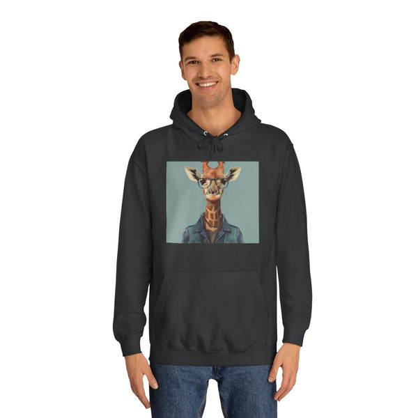 Giraffe Hipster Animal with Glasses — Heavyweight Graphic Hoodie — Model Streetwear Fit View