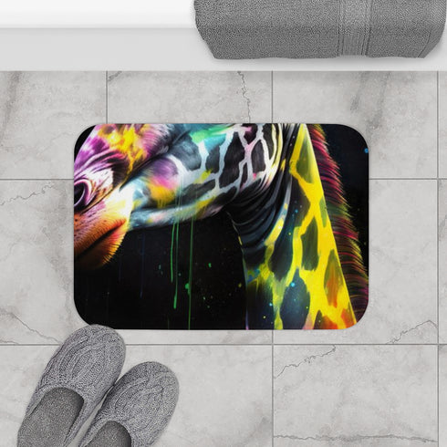 Giraffe Watercolor — Non-Slip Bath Mat — Bathroom Floor Lifestyle View