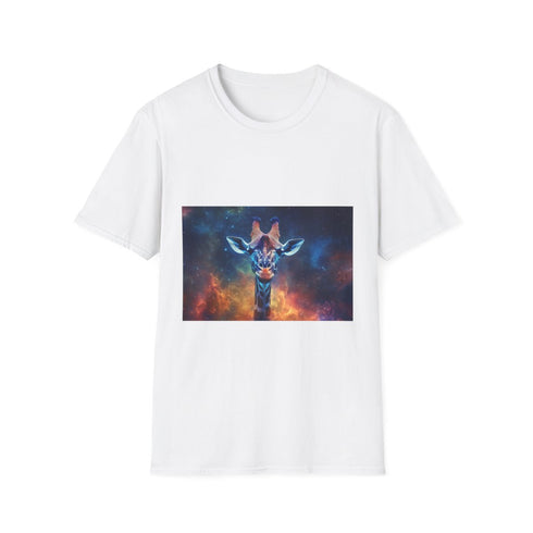 Giraffe with Nebula Skin Graphic Unisex Softstyle T-Shirt - Front View