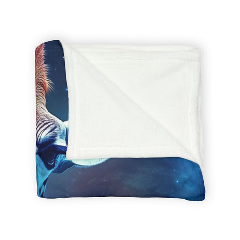 Giraffe with Nebula Skin — 50×60 Plush Throw Blanket — Draped Over Sofa & Bed Lifestyle View