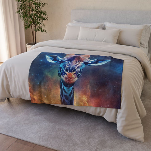 Giraffe with Nebula Skin — 50×60 Plush Throw Blanket — 300 GSM Plush Coral Fleece Texture Close-Up