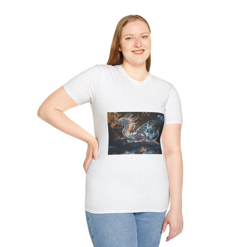 Glass Canyon Refracting Light Dragons Graphic Unisex Softstyle T-Shirt - Model View
