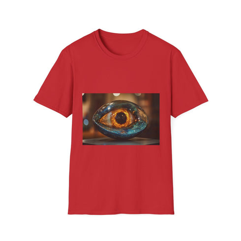 Glass Eye Watching Galactic Core Graphic Unisex Softstyle T-Shirt - Red Variant