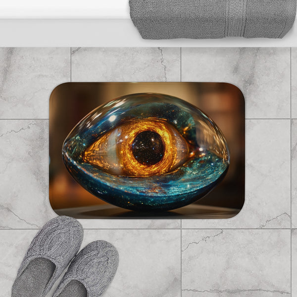 Glass Eye Watching Galactic Core — Memory Foam Bath Mat — Modern Bathroom Floor Lifestyle View