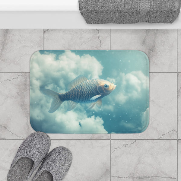 Glass Fish Swimming Through Clouds (Edition II) — Memory Foam Bath Mat — Modern Bathroom Floor Lifestyle View