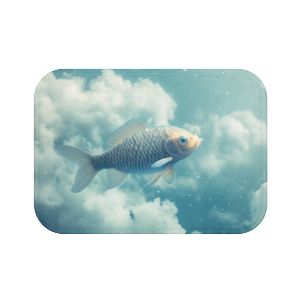 Glass Fish Swimming Through Clouds (Edition II) — Memory Foam Bath Mat — Top-Down Memory Foam Bath Mat View