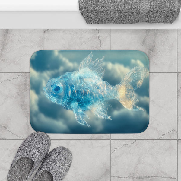 Glass Fish Swimming Through Clouds (Edition III) — Memory Foam Bath Mat — Modern Bathroom Floor Lifestyle View