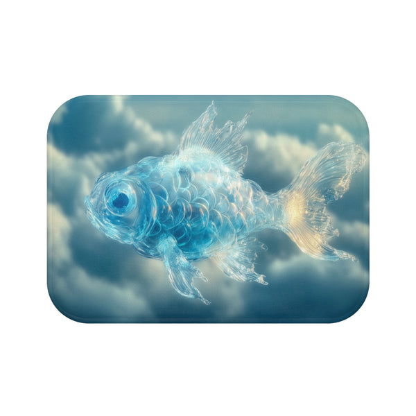 Glass Fish Swimming Through Clouds (Edition III) — Memory Foam Bath Mat — Top-Down Memory Foam Bath Mat View