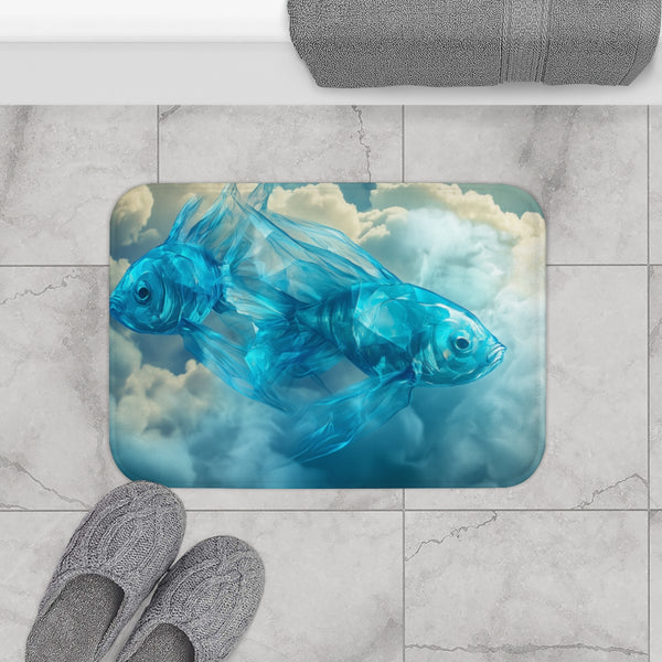 Glass Fish Swimming Through Clouds (Edition IV) — Memory Foam Bath Mat — Modern Bathroom Floor Lifestyle View