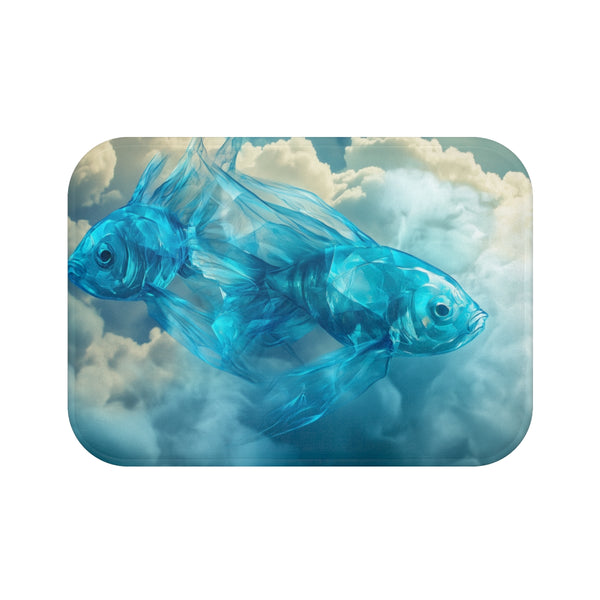 Glass Fish Swimming Through Clouds (Edition IV) — Memory Foam Bath Mat — Top-Down Memory Foam Bath Mat View