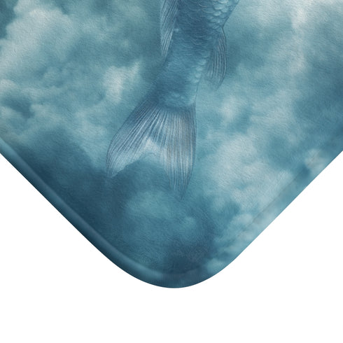 Glass Fish Swimming Through Clouds — 61×43 Memory Foam Bath Mat — Cushioned Memory Foam & Microfibre Close-Up
