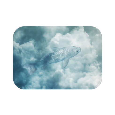 Glass Fish Swimming Through Clouds — 61×43 Memory Foam Bath Mat — Top-Down Velvet Microfibre Artwork View